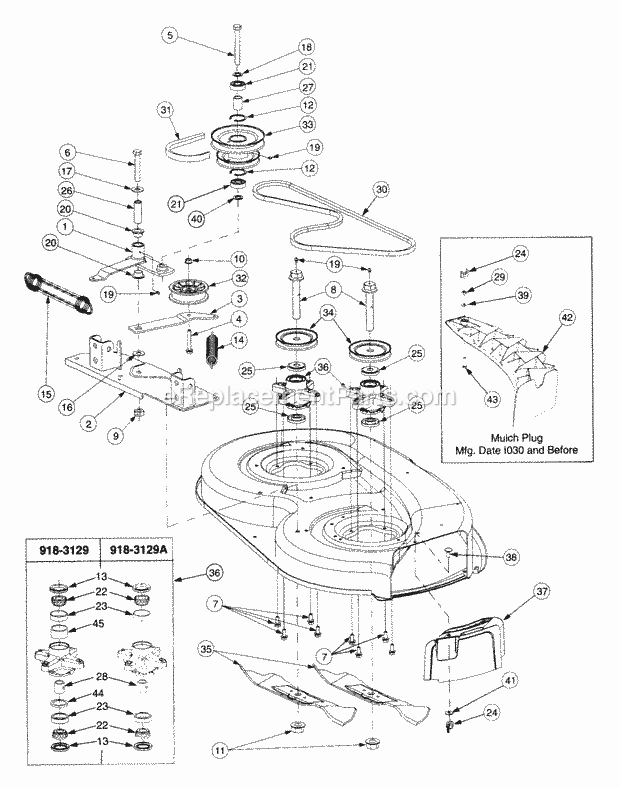 38" Spindle Assembly Diagram and Parts List for 2146 13A-224F100 Cub Cadet Lawn Tractor